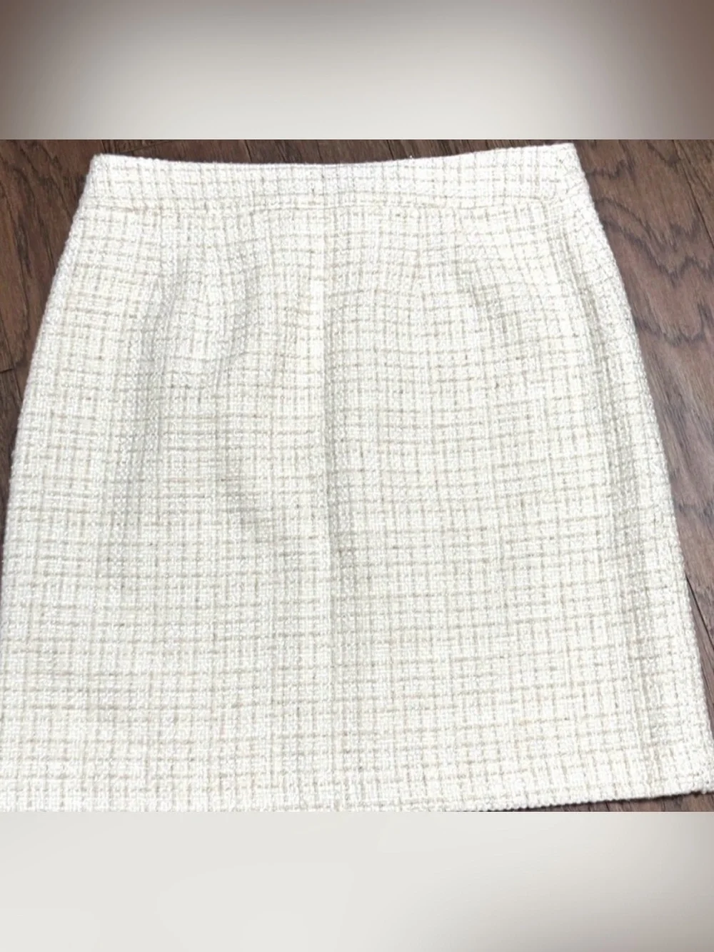 Talbots Dazzling Tweed A-Line Skirt Metallic Wool Blend Button Front Sz 14 Ivory
